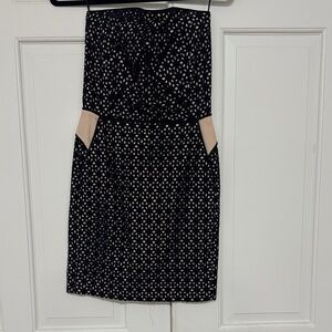 Maje Black and Cream Strapless Dress